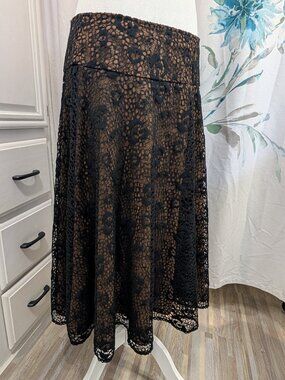 Lapis Whimsigoth Romantic Dark Academia Witchy Black Lace Midi A-Line Skirt L